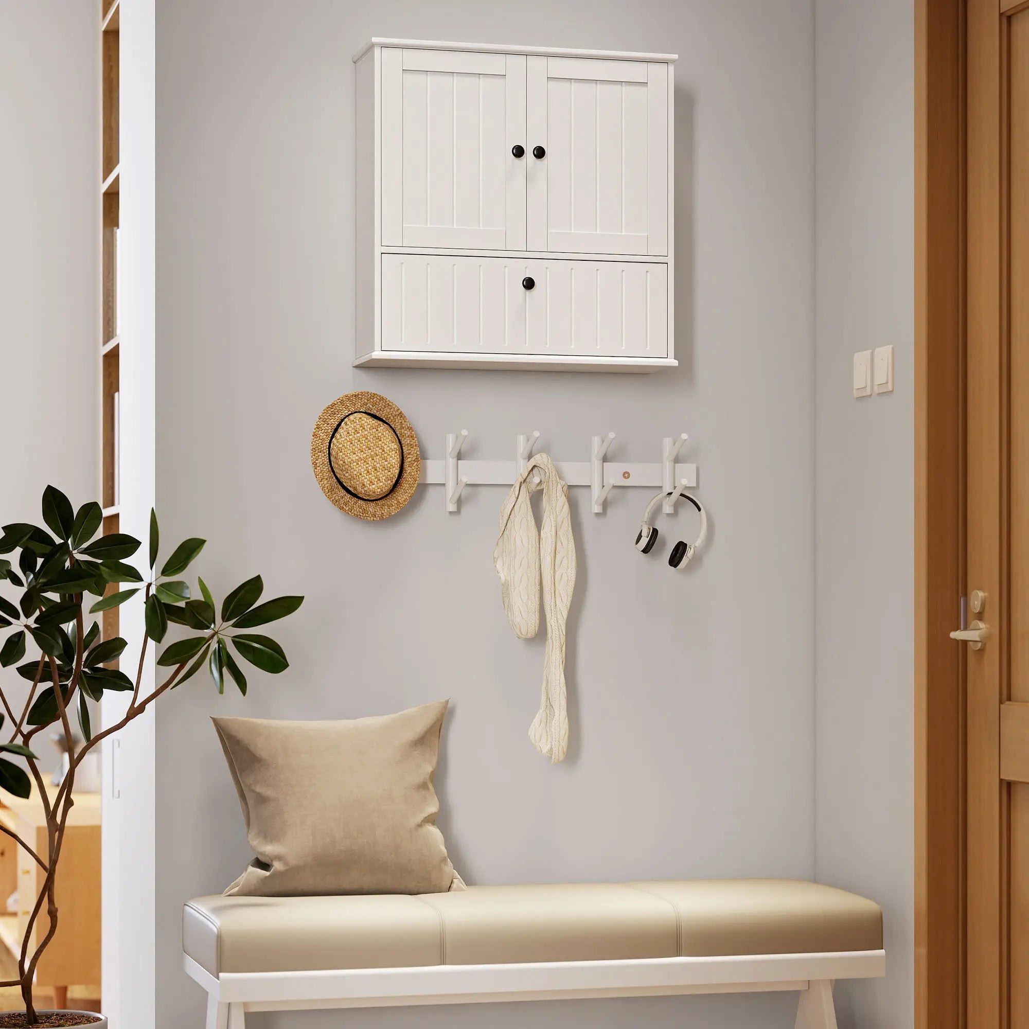 Farmhouse Medicine Cabinet, Adjustable Shelves, Flip-Down Door, White Wall Mounted Cabinets at Gallery Canada