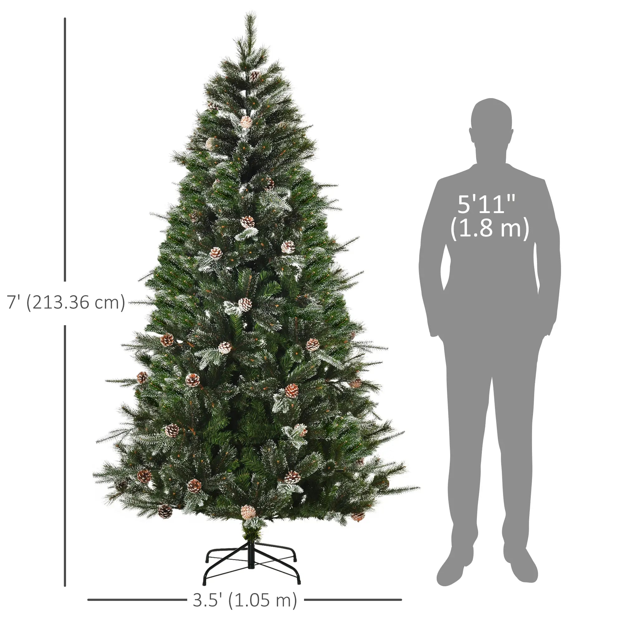 7FT Artificial Christmas Snow Pine Tree, Pinecone, Green Artificial Christmas Trees at Gallery Canada