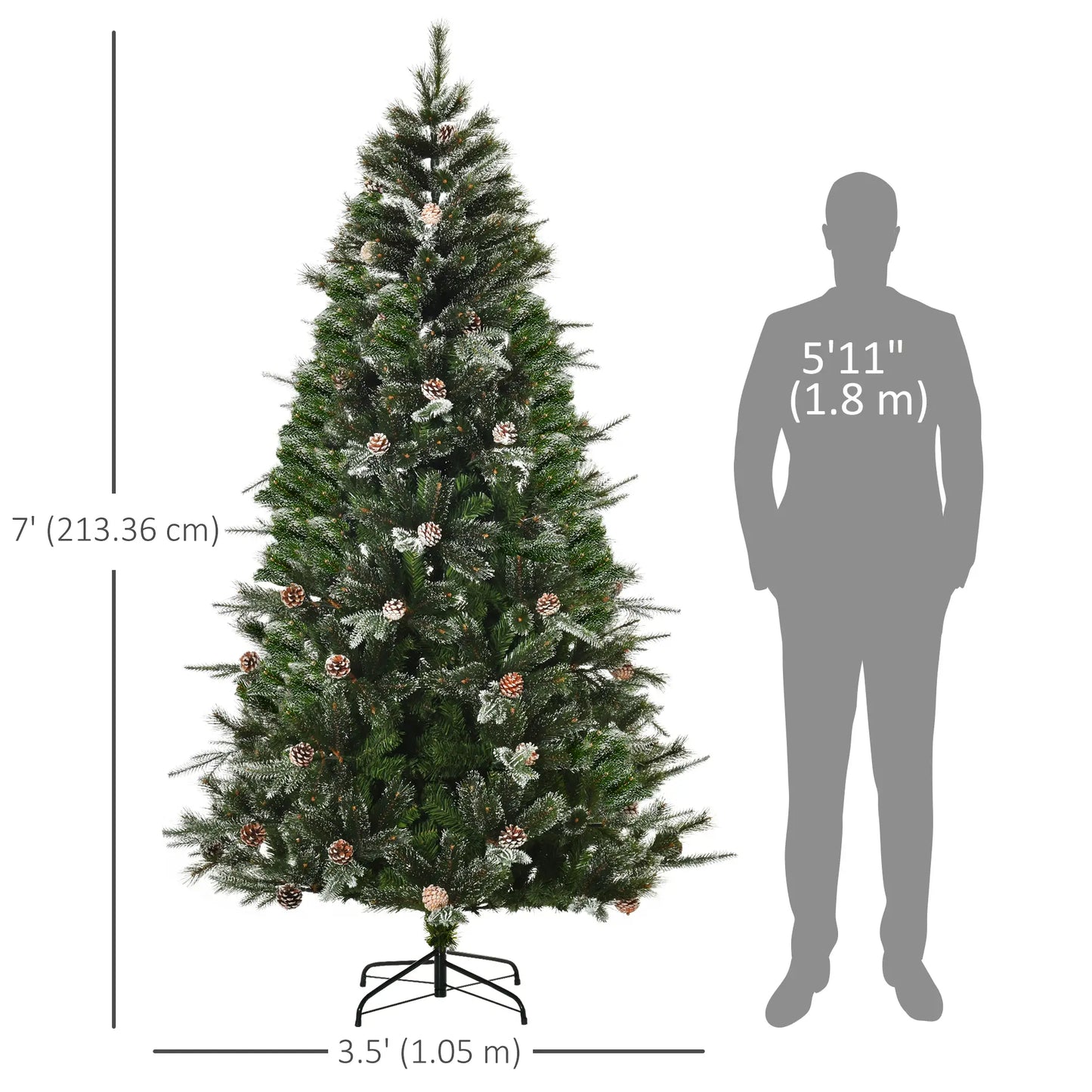 7FT Artificial Christmas Snow Pine Tree, Pinecone, Green Artificial Christmas Trees at Gallery Canada