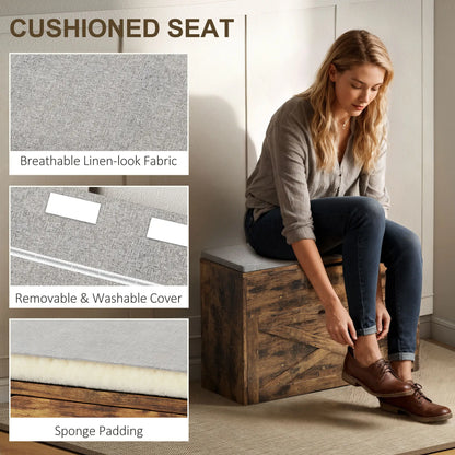 Shoe Storage Bench with Flip Drawer, Lift Top, Seat Cushion, Rustic Brown Shoe Storage Cabinets & Racks at Gallery Canada