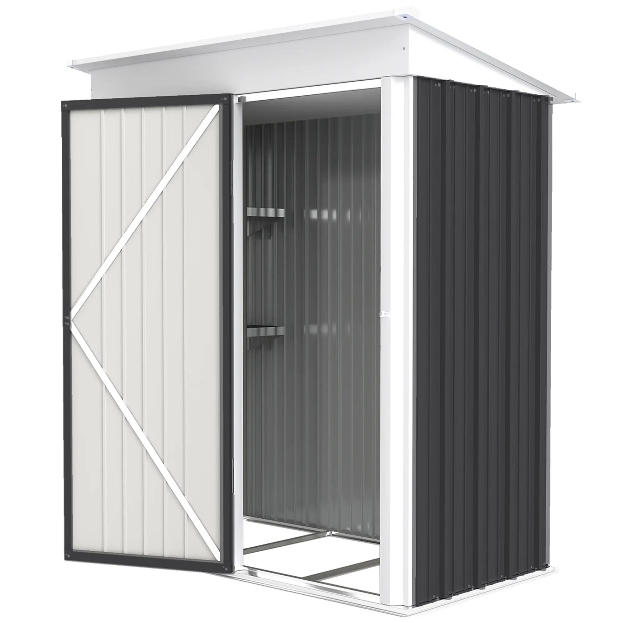 Outdoor Storage Shed, Steel Lean-To, Adjustable Shelf, 5'x3'x6', Dark Grey Sheds Dark Grey at Gallery Canada