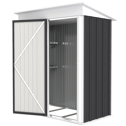 Outdoor Storage Shed, Steel Lean-To, Adjustable Shelf, 5'x3'x6', Dark Grey