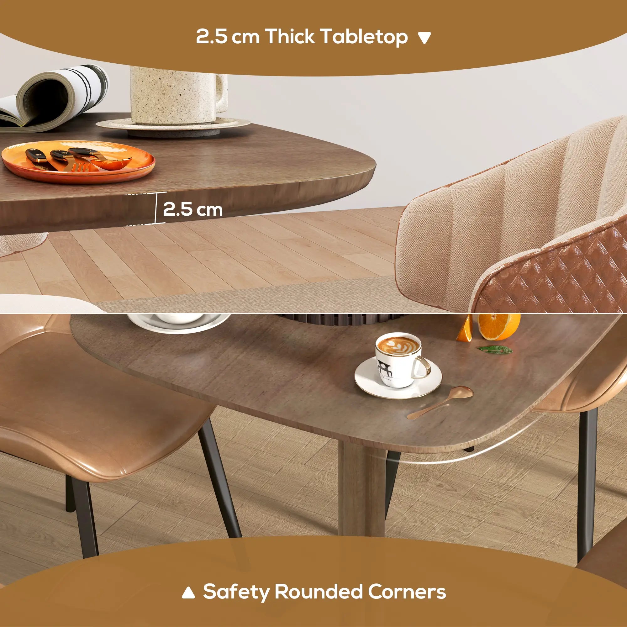 Modern Dining Table For 4, Wood-Effect Top, 27.6