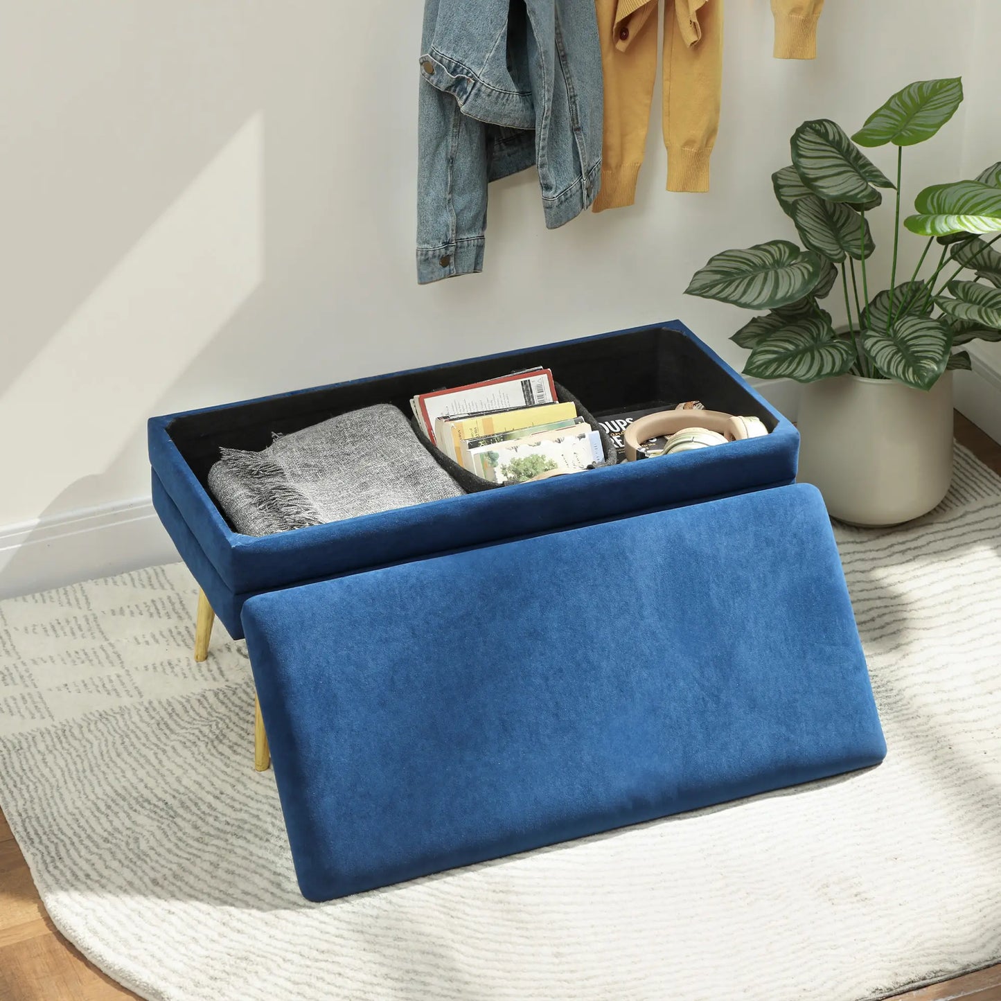 31" Velvet Storage Ottoman, Bed Bench With Steel Legs, Foot Stool, Velvet Storage Ottomans & Benches at Gallery Canada