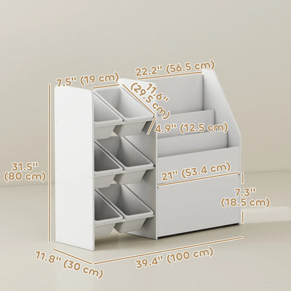 Kids Bookshelf Toy Storage, 3 Tier Bookcase 6 Removable Bins, White Baby & Kids Storage at Gallery Canada