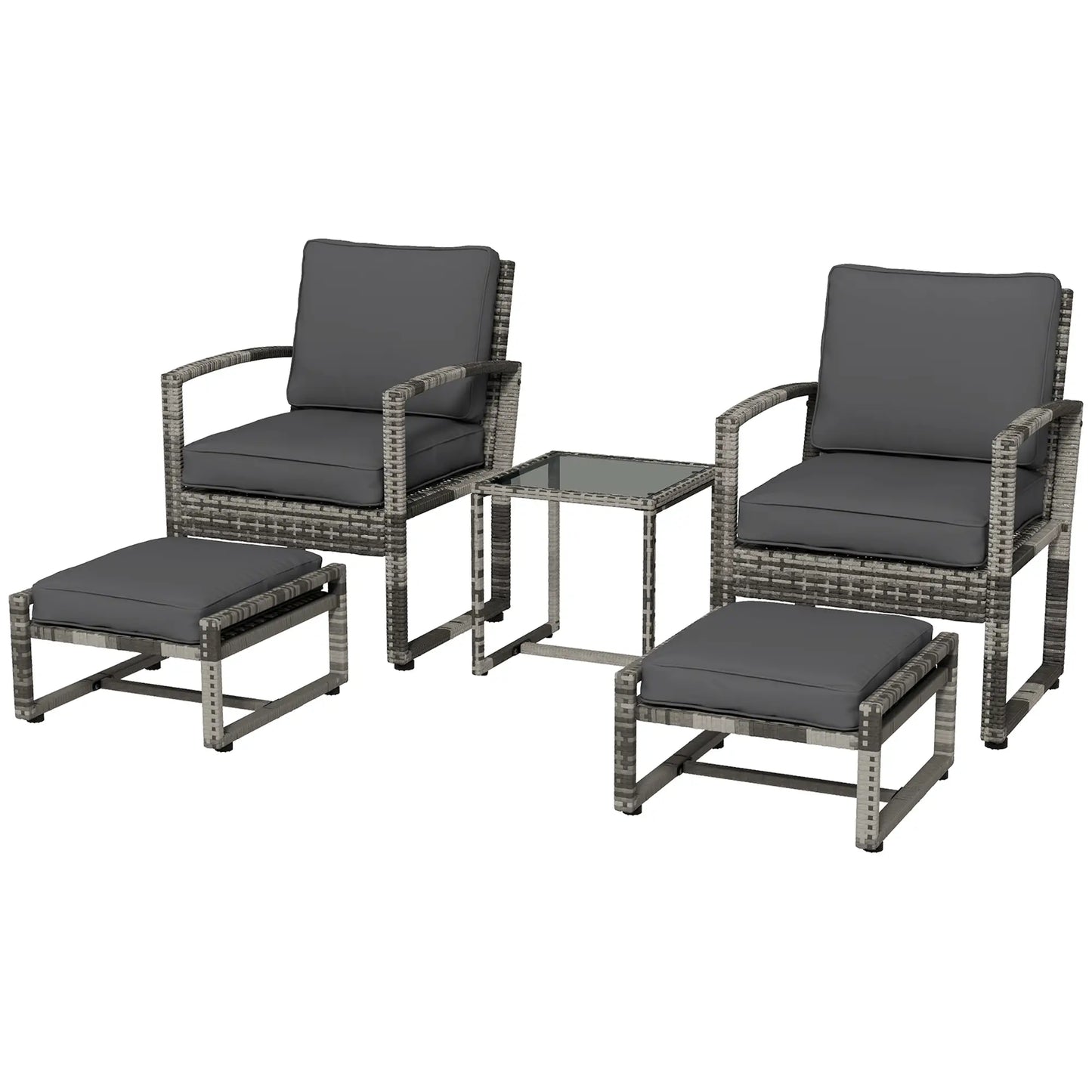 5-Piece Patio Furniture Set, Armchair, Stool, Table, Cushions, Outdoor Wicker Sofa Patio Furniture Sets Grey at Gallery Canada