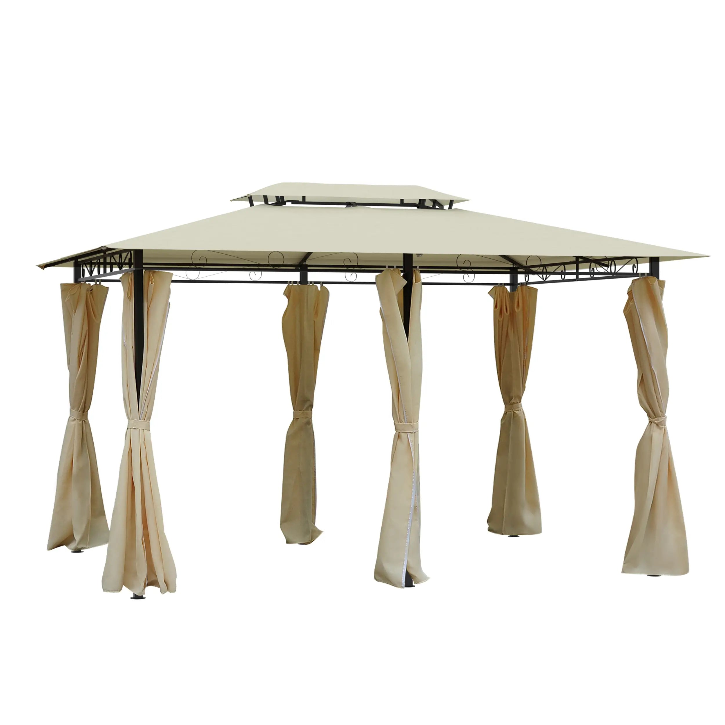 13' x 10' Soft-top Gazebo Patio Steel Canopy Portable Party Event with Double Canopy Roof, Curtains, Cream White Gazebos Cream at Gallery Canada