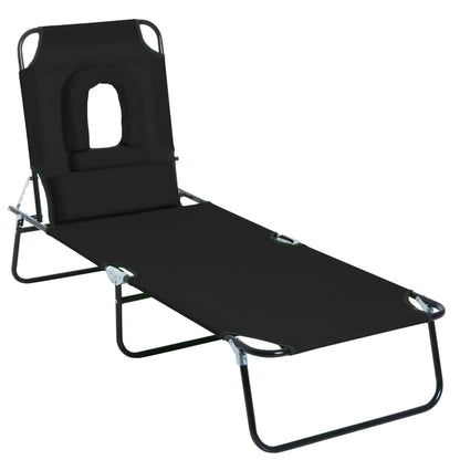 Adjustable Outdoor Lounge Chair, Folding Chaise with Face Hole, Black Lounger Chairs Black at Gallery Canada
