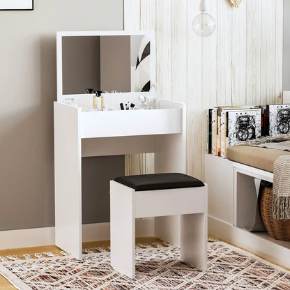 Modern Vanity Set, Makeup Table with Cushioned Stool, Flip Top Mirror, White Dressing & Vanity Tables at Gallery Canada