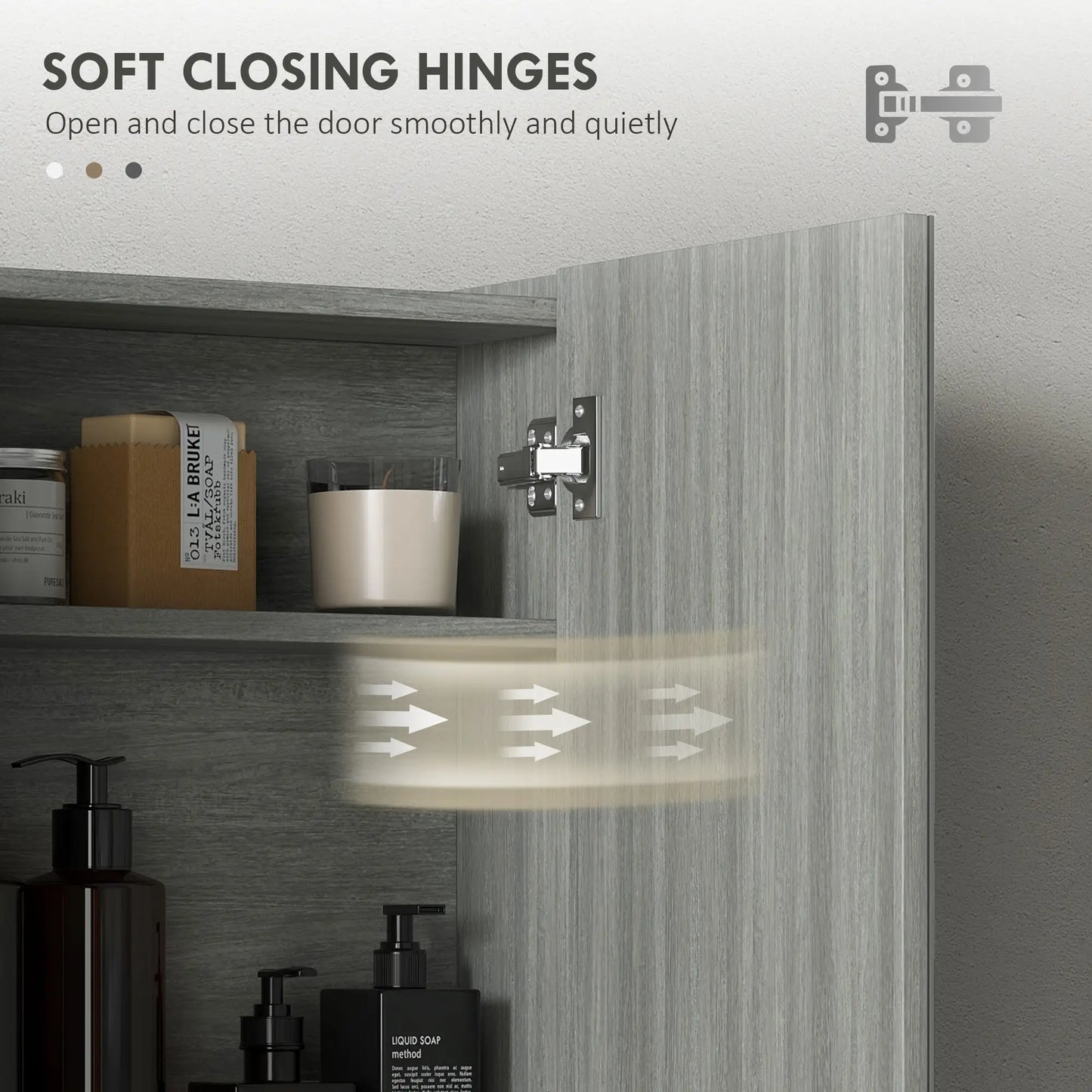 Wall Mount Mirrored Medicine Cabinet, Adjustable Shelf, Double Soft Closing Doors, Grey Mirror Medicine Cabinets at Gallery Canada