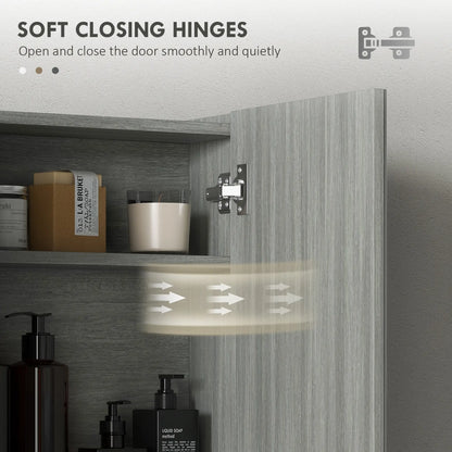 Wall Mount Mirrored Medicine Cabinet, Adjustable Shelf, Double Soft Closing Doors, Grey Mirror Medicine Cabinets at Gallery Canada