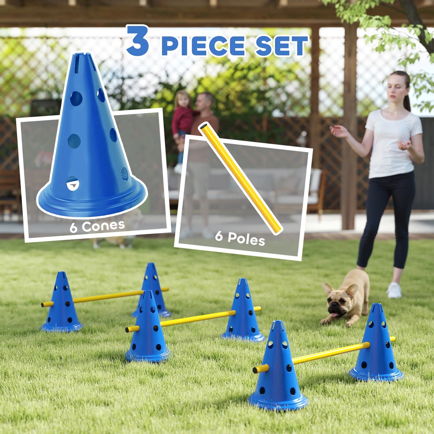 Dog Agility Hurdle Cone Set, Adjustable Obstacle Course, 6 Cones & Poles, Blue Dog Agility Training Equipment at Gallery Canada