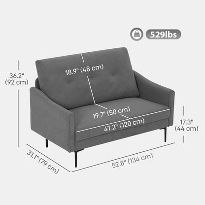 2 Seater Sofa, Small Size, Modern Couch with High-Resilience Foam, Grey 2-Seater Sofas at Gallery Canada
