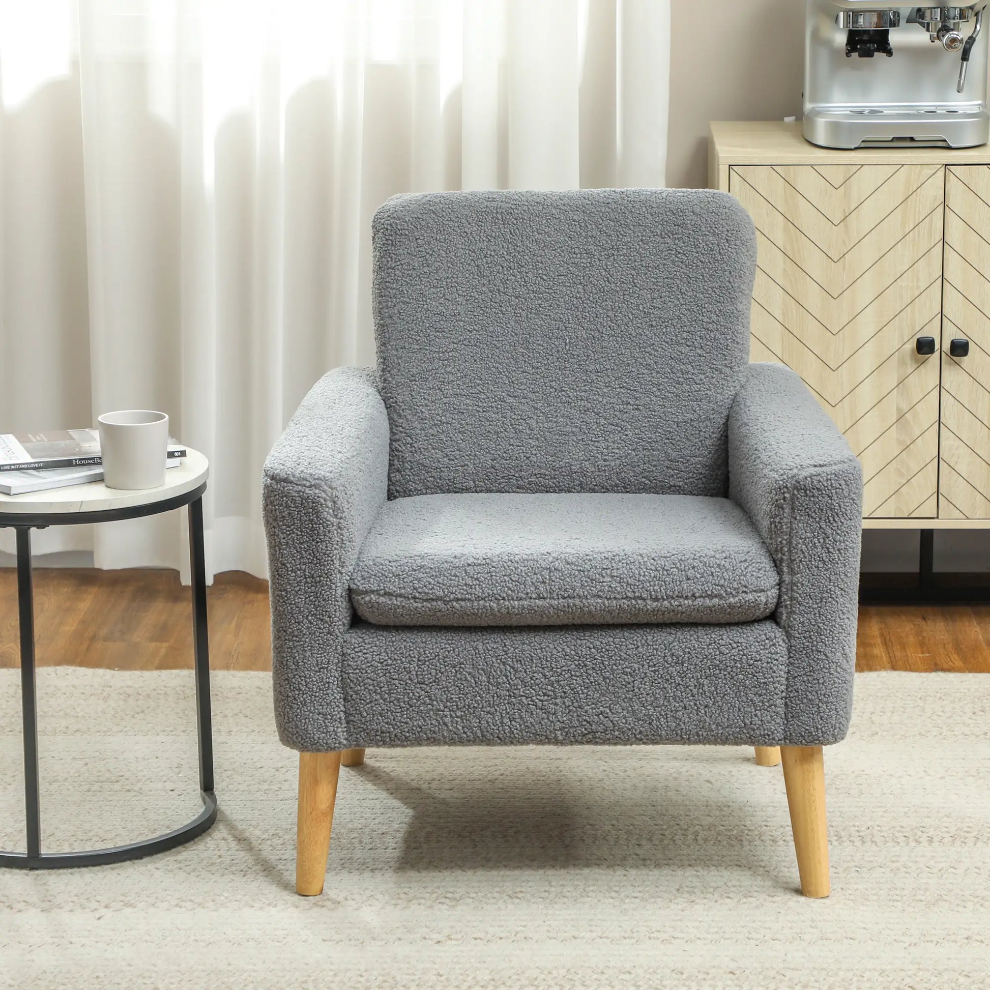 Modern Fabric Accent Chair, Upholstered Armchair with Wood Legs, Grey Accent Chairs at Gallery Canada