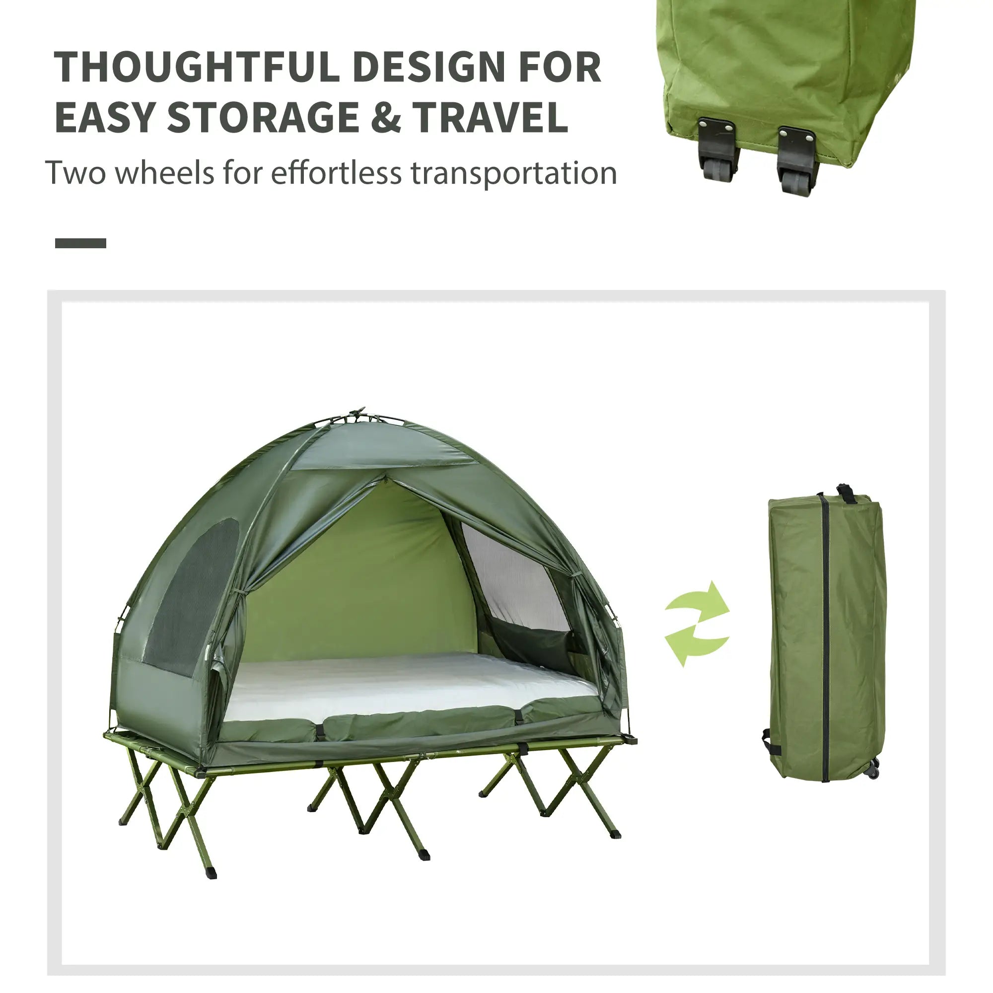 Portable Folding Camping Tent Cot, Air Mattress w/ Carry Bag, Pump, Dark Green Camping Tents at Gallery Canada