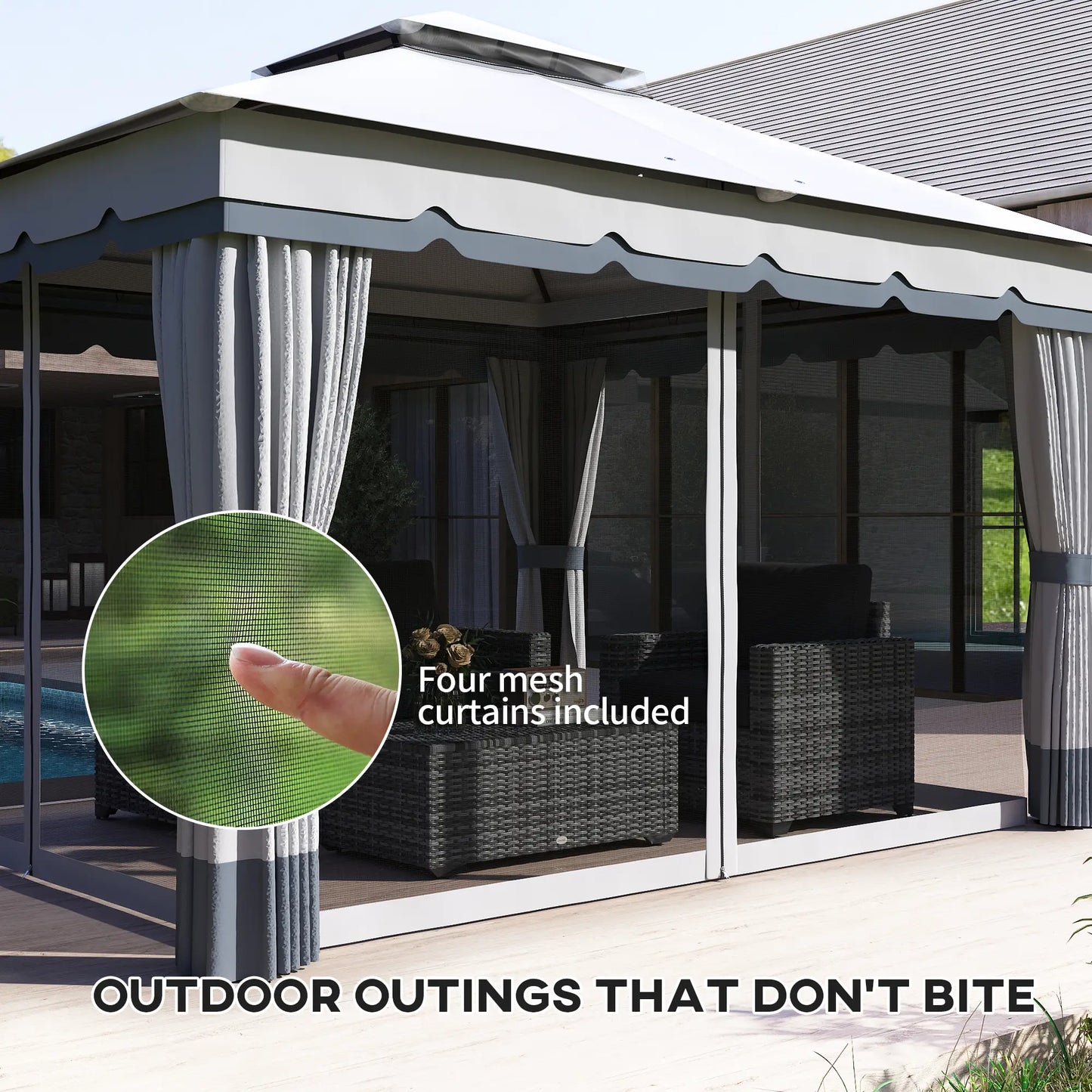 10' x 12' Double Roof Gazebo, Outdoor Shelter with Netting, Curtains Gazebos at Gallery Canada