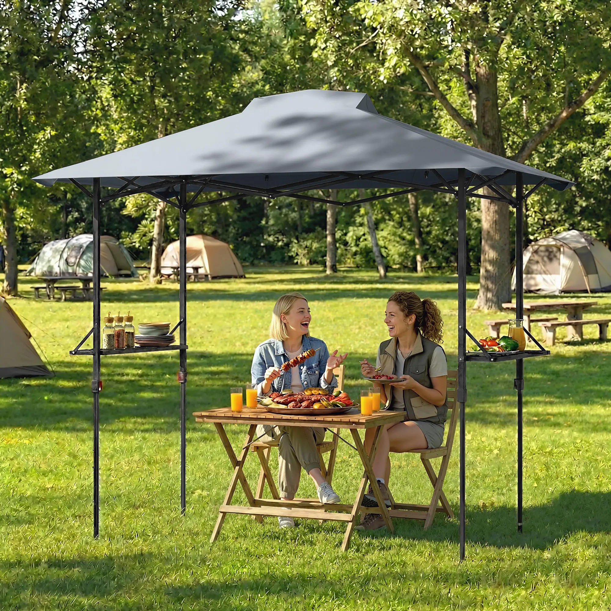 5 x 8.5 ft Pop Up Grill Gazebo, 2 Shelves, UPF 50+, Dark Grey Pop Up Canopies at Gallery Canada