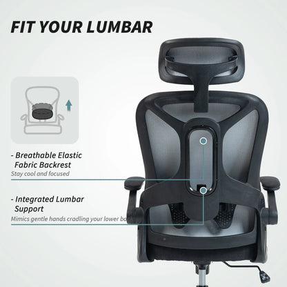 Ergonomic Office Chair, Adjustable Lumbar Support, Headrest, Flip-up Armrests, Black Task Chairs at Gallery Canada