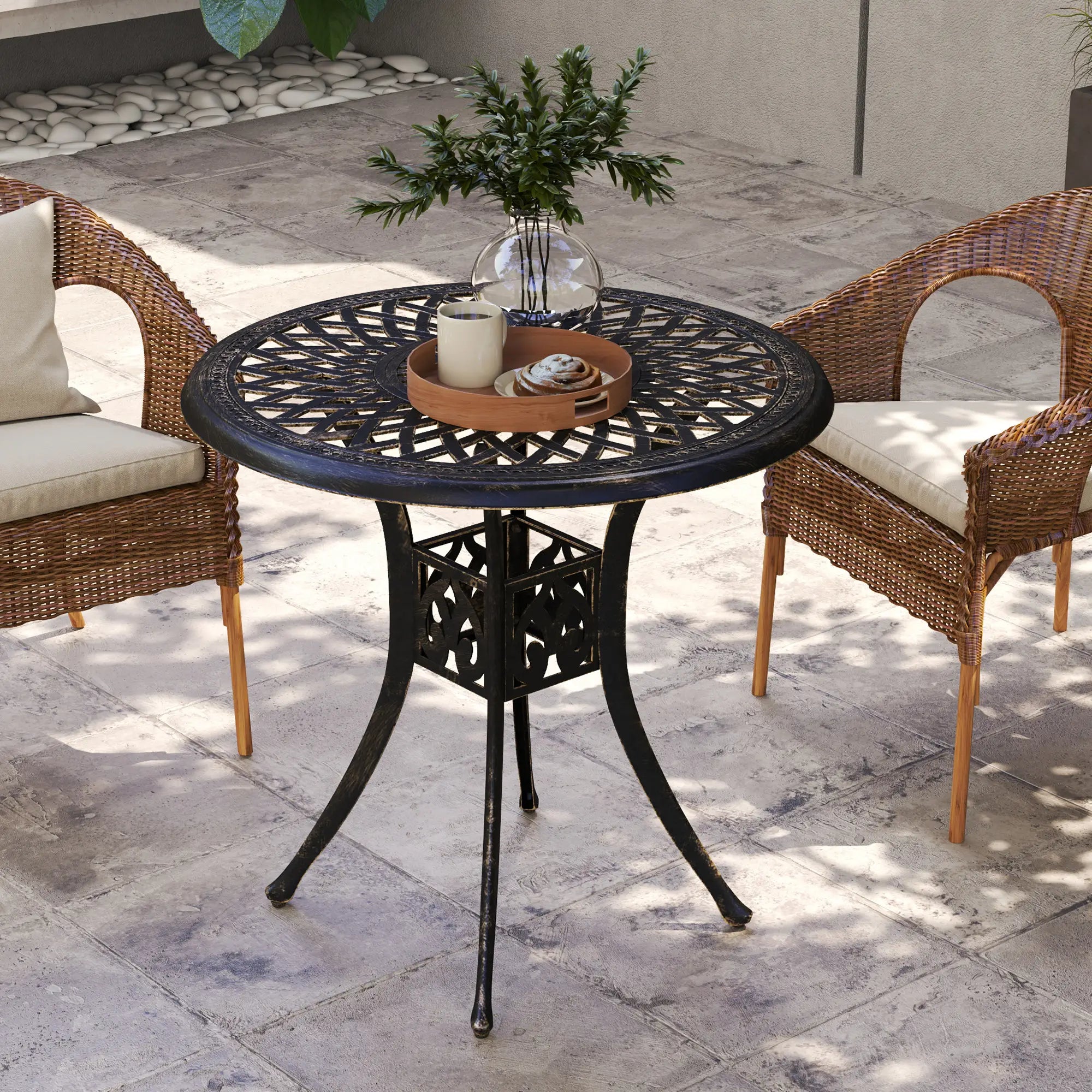 30-Inch Round Patio Dining Table, Cast Aluminum Outdoor Bistro Table, Brown Patio Dining Tables at Gallery Canada