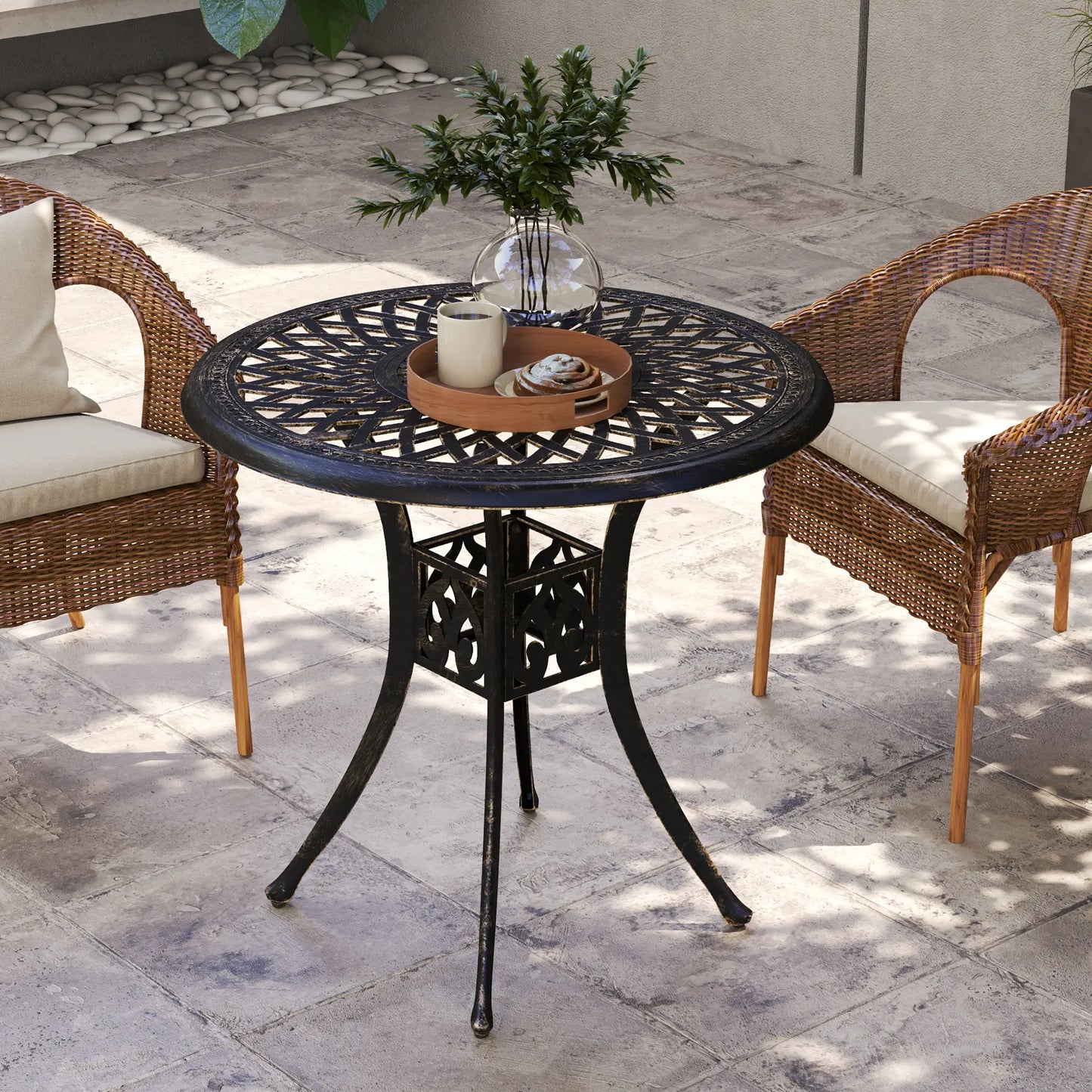 30-Inch Round Patio Dining Table, Cast Aluminum Outdoor Bistro Table, Brown Patio Dining Tables at Gallery Canada