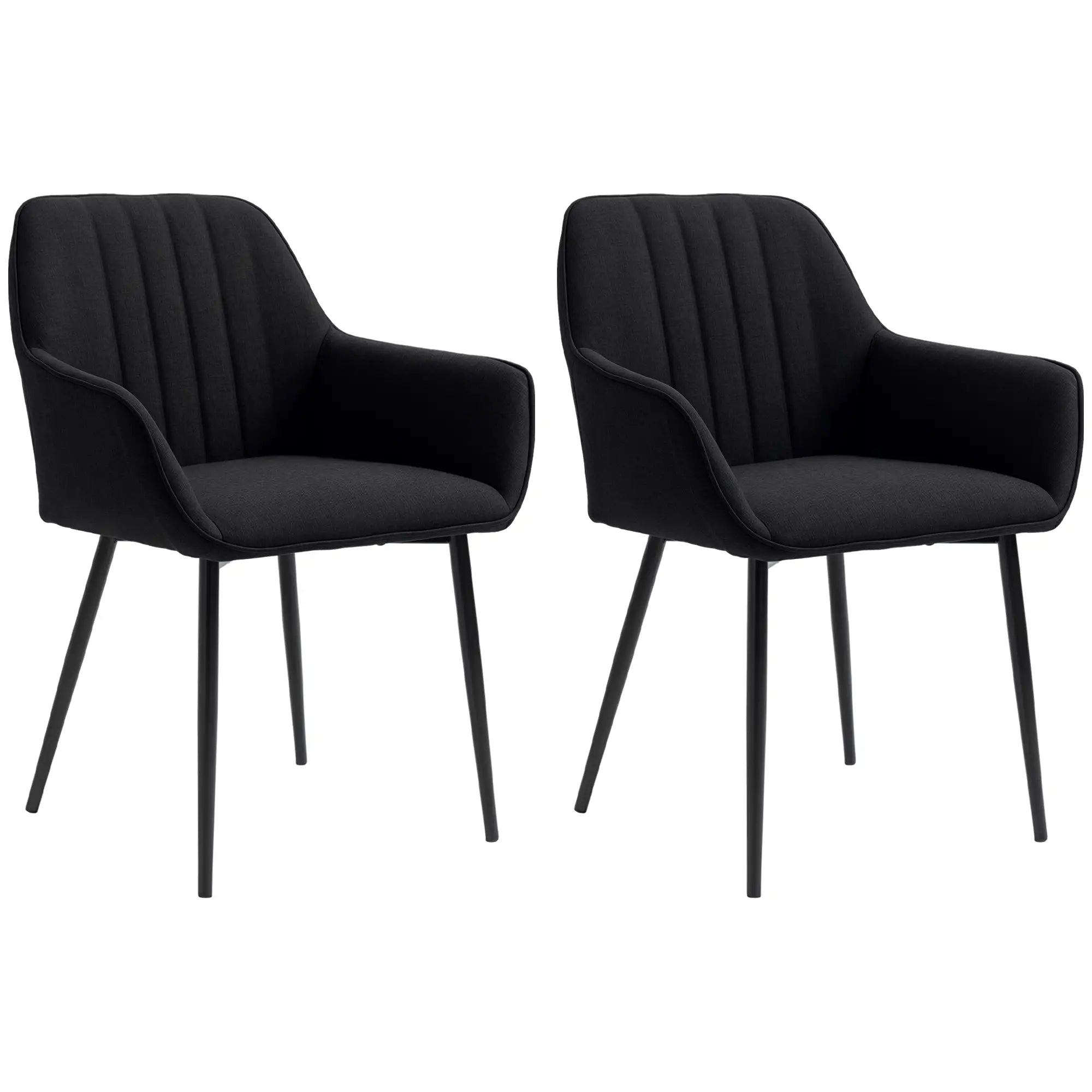 Dining Chairs Set of 2, Upholstered Linen Fabric, Metal Legs, Black Dining Chairs Black at Gallery Canada