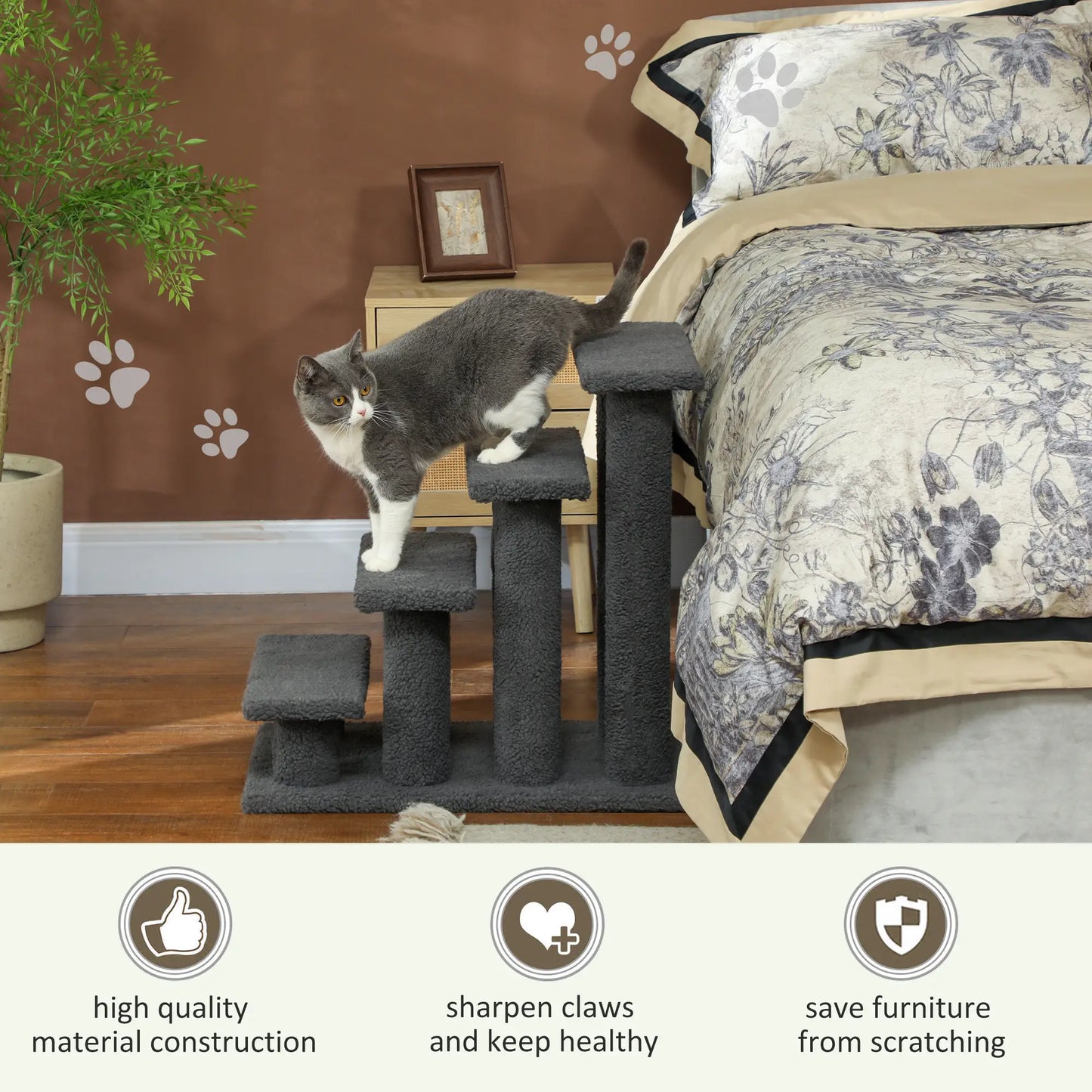 23.5" 4 Tier Pet Stairs, Dog Cat Step, Scratch Post Furniture, Dark Grey Cat Trees at Gallery Canada