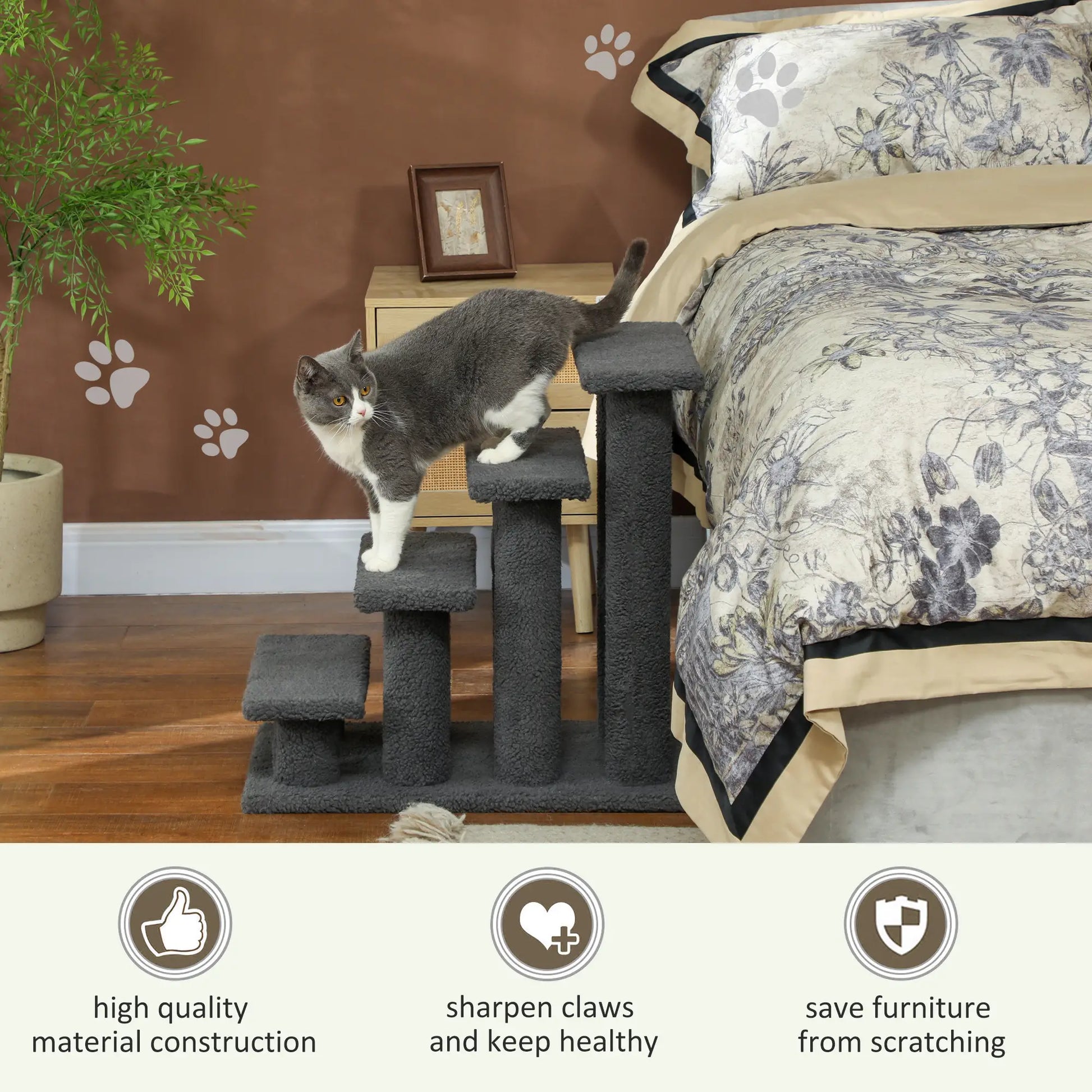 23.5" 4 Tier Pet Stairs, Dog Cat Step, Scratch Post Furniture, Dark Grey Cat Trees at Gallery Canada