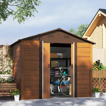 7.7' x 6.5' Metal Garden Shed, Ventilation, Dark Brown Wood Grain Sheds at Gallery Canada