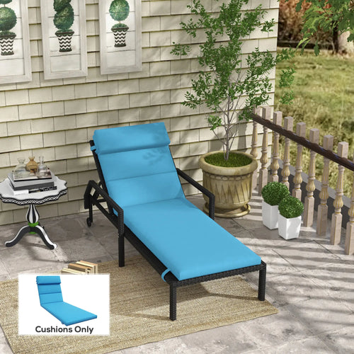 Patio Chaise Lounge Cushion, Sun Lounger Pad with Headrest, Turquoise