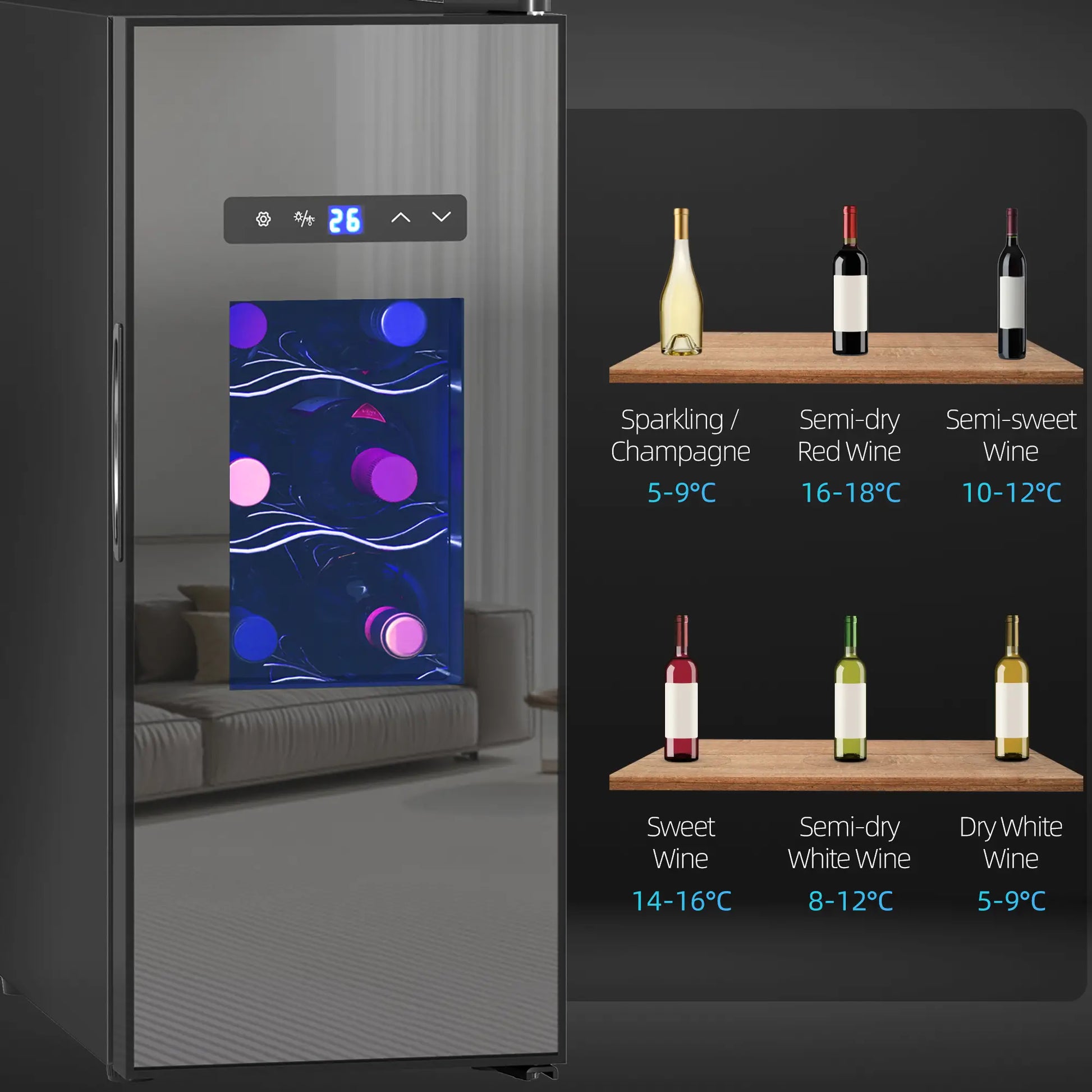 12 Bottle Wine Fridge, Under Counter Cooler, Glass Door, LED Light, Temp Control Small Kitchen Appliances at Gallery Canada