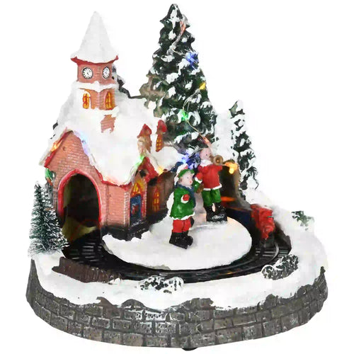 Desktop Christmas Village Houses, Rotating Train, Battery Operated, Multicolored