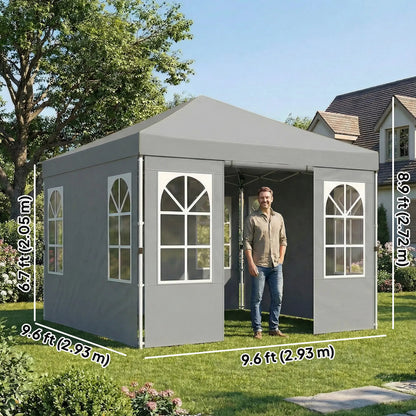 9.6 x 9.6 ft Pop Up Canopy Tent, 4 Sidewalls, UPF 50+, Light Grey Pop Up Canopies at Gallery Canada