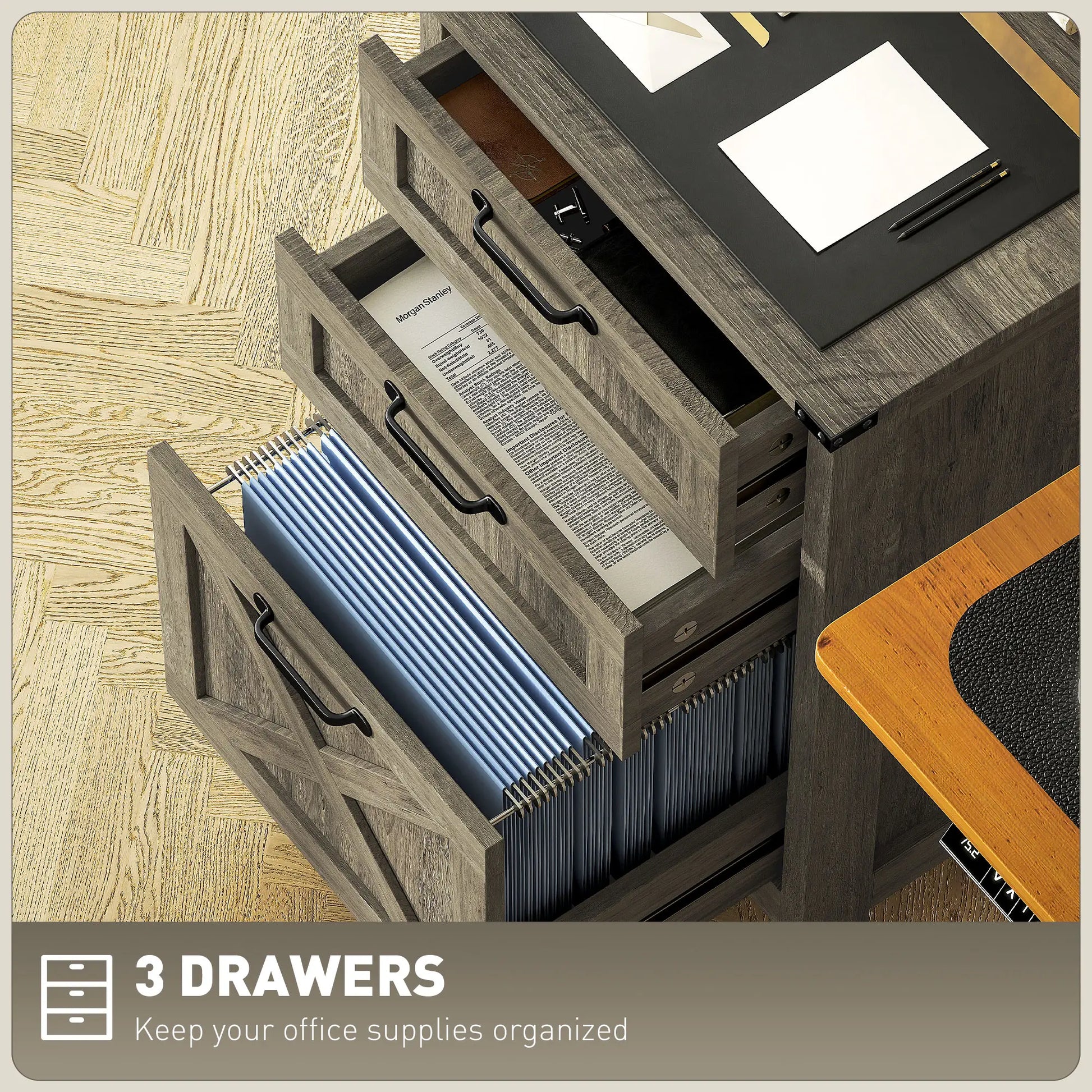 Vertical 3-Drawer Filing Cabinet, Rustic Farmhouse, A4, Letter Size, Grey Wash Office Cabinets & Cupboards at Gallery Canada