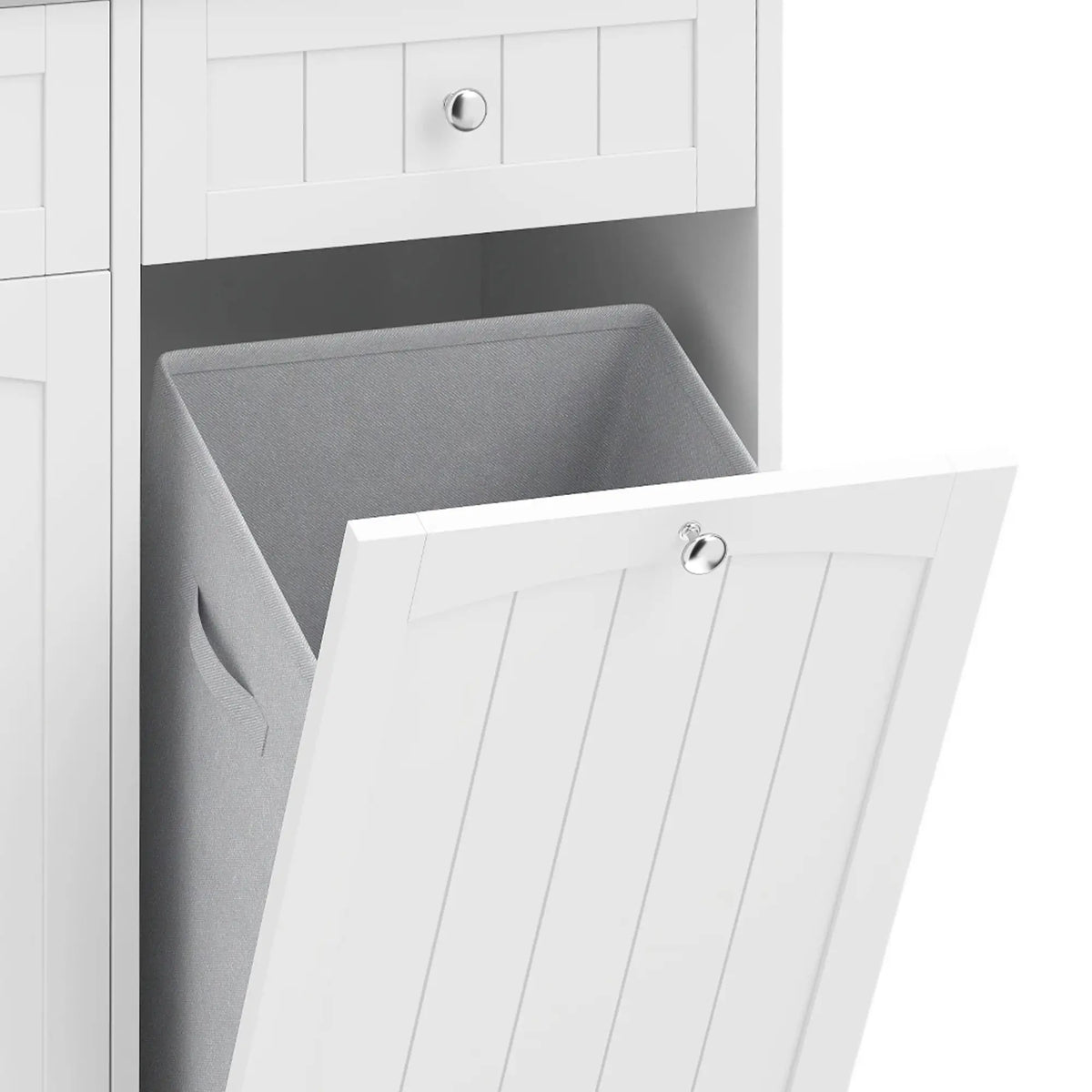 Laundry Cabinet, 2 Removable Bags, Tilt-Out Hamper, 2 Drawers, White