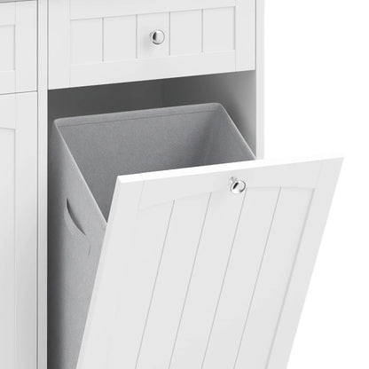Laundry Cabinet, 2 Removable Bags, Tilt-Out Hamper, 2 Drawers, White