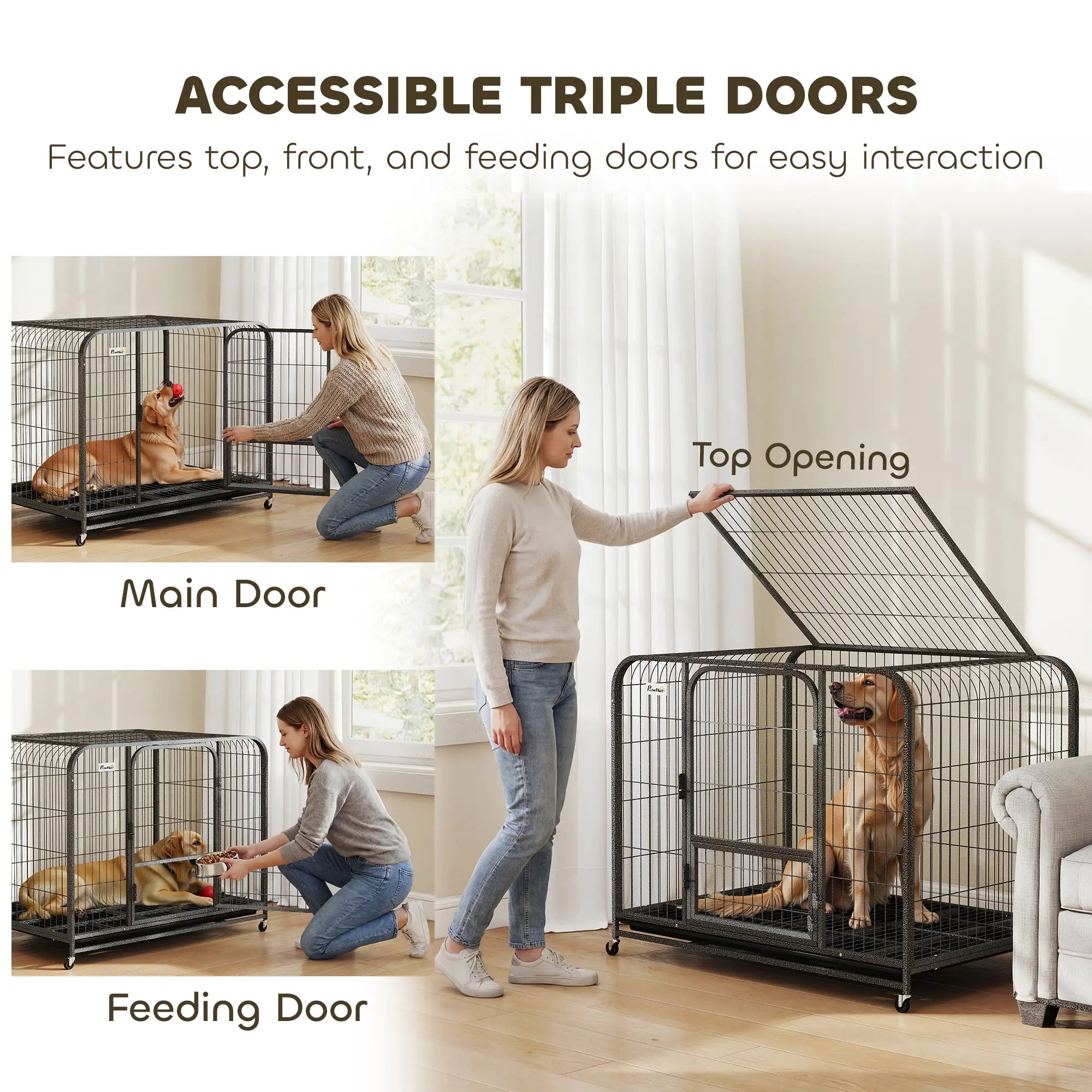 43 Inch Heavy Duty Dog Crate, Extra Large Metal Cage With Lockable Wheels Dog Cages & Crates at Gallery Canada