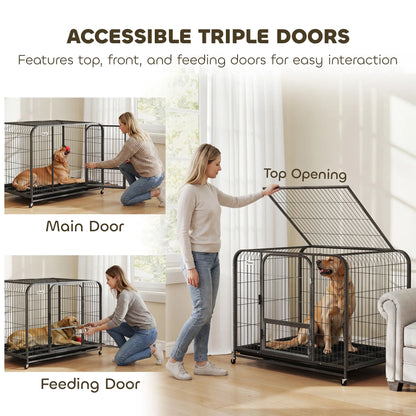 43 Inch Heavy Duty Dog Crate, Extra Large Metal Cage With Lockable Wheels Dog Cages & Crates at Gallery Canada