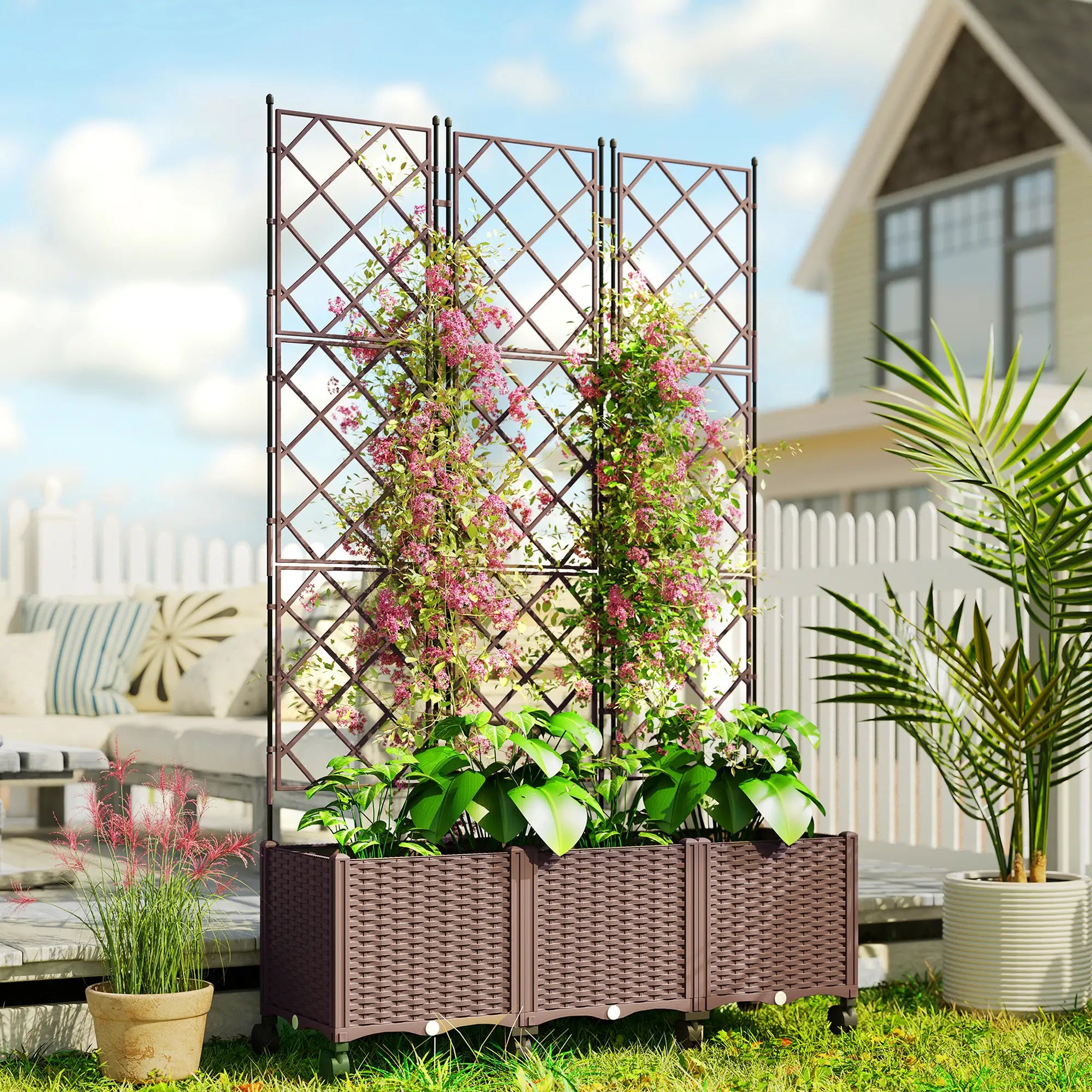 Plastic Raised Garden Bed With Trellis, Self Watering Planter Box With Wheels Raised Garden Beds at Gallery Canada