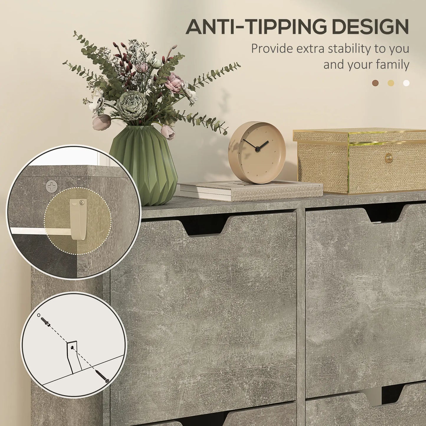 Shoe Storage Cabinet, 4 Flip Drawers, Adjustable Shelf, Holds 8-16 Pairs, Cement Grey Shoe Storage Cabinets & Racks at Gallery Canada