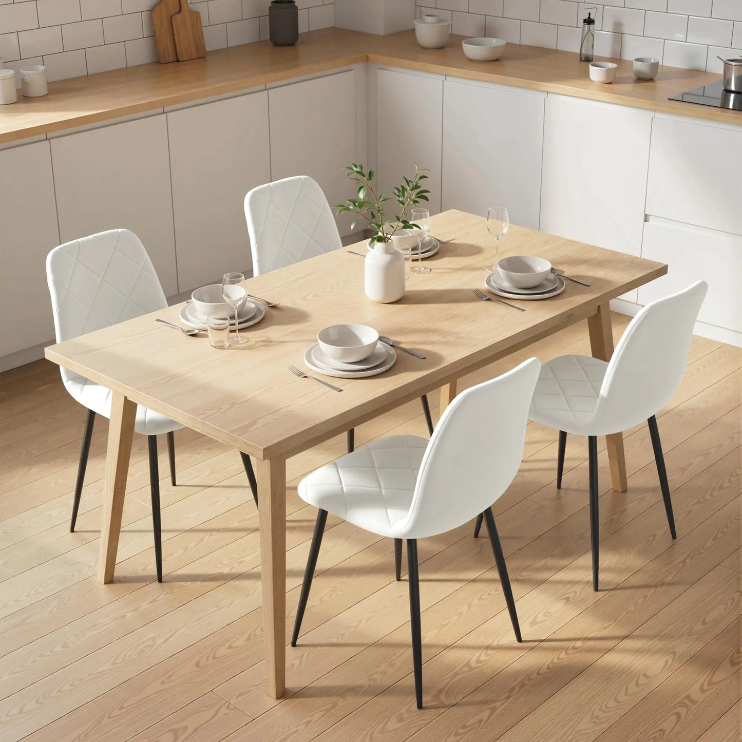 Upholstered Dining Chairs Set of 4, Steel Legs, Cream Bar Stools at Gallery Canada