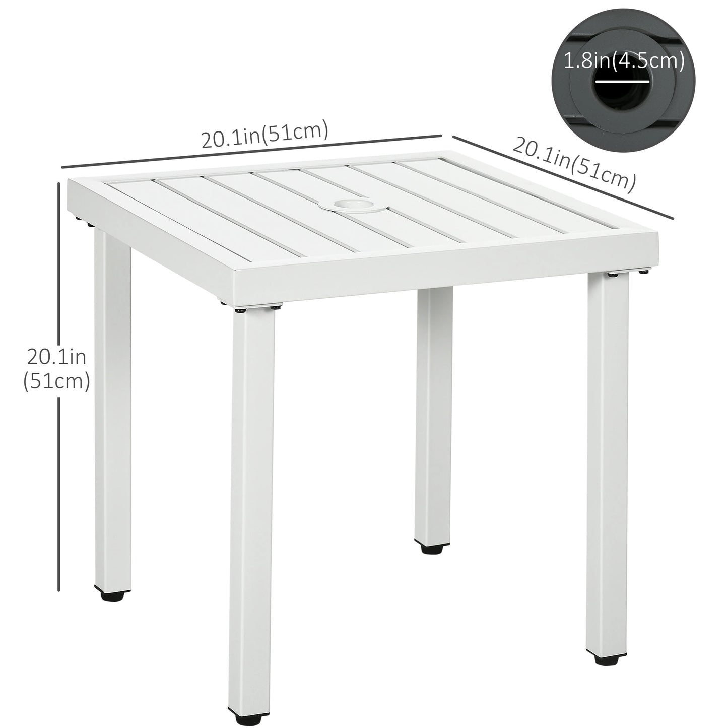 Outdoor Side Table, Patio End Table with Umbrella Hole, White