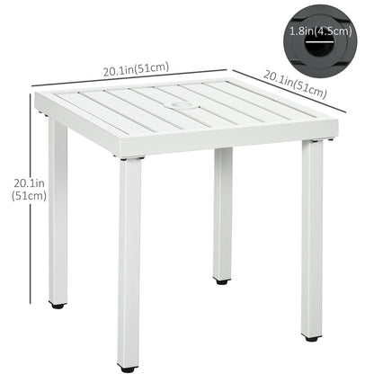 Outdoor Side Table, Patio End Table with Umbrella Hole, White