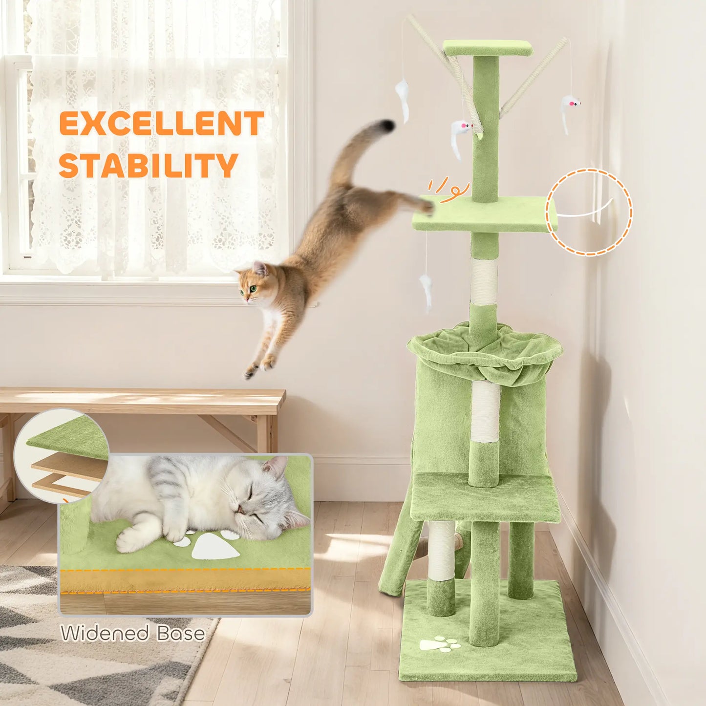 53 Inch Cat Tree Tower, Kitten Activity Centre, Green Cat Towers at Gallery Canada