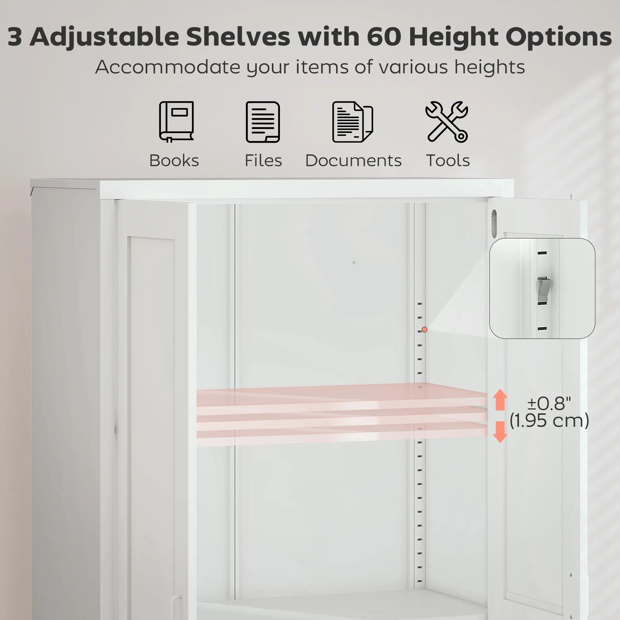 Office Storage Cabinet, Lockable, 3 Adjustable Shelves, 2 Doors, White Office Cabinets & Cupboards at Gallery Canada