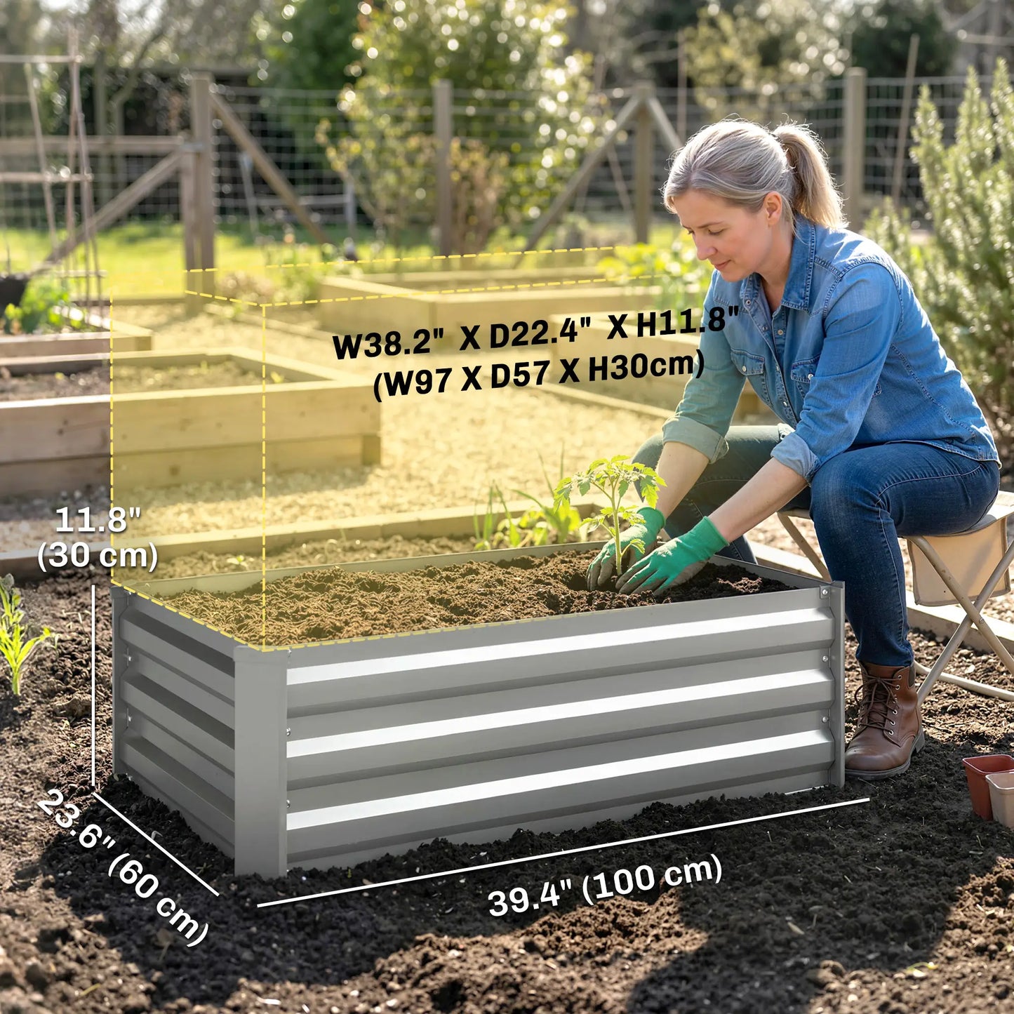 Set of 2 Galvanized Raised Garden Beds, Outdoor Planter Box, Light Grey Raised Garden Beds at Gallery Canada