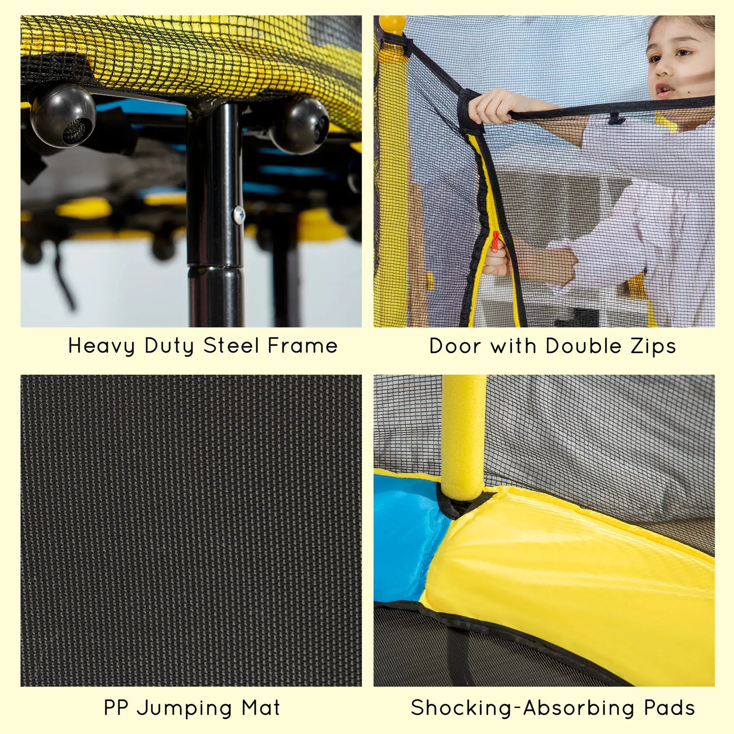4.6FT Kids Trampoline with Enclosure Net, Indoor Outdoor, Yellow Trampolines at Gallery Canada