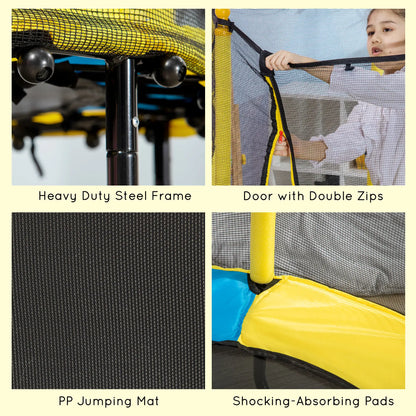 4.6FT Kids Trampoline with Enclosure Net, Indoor Outdoor, Yellow Trampolines at Gallery Canada