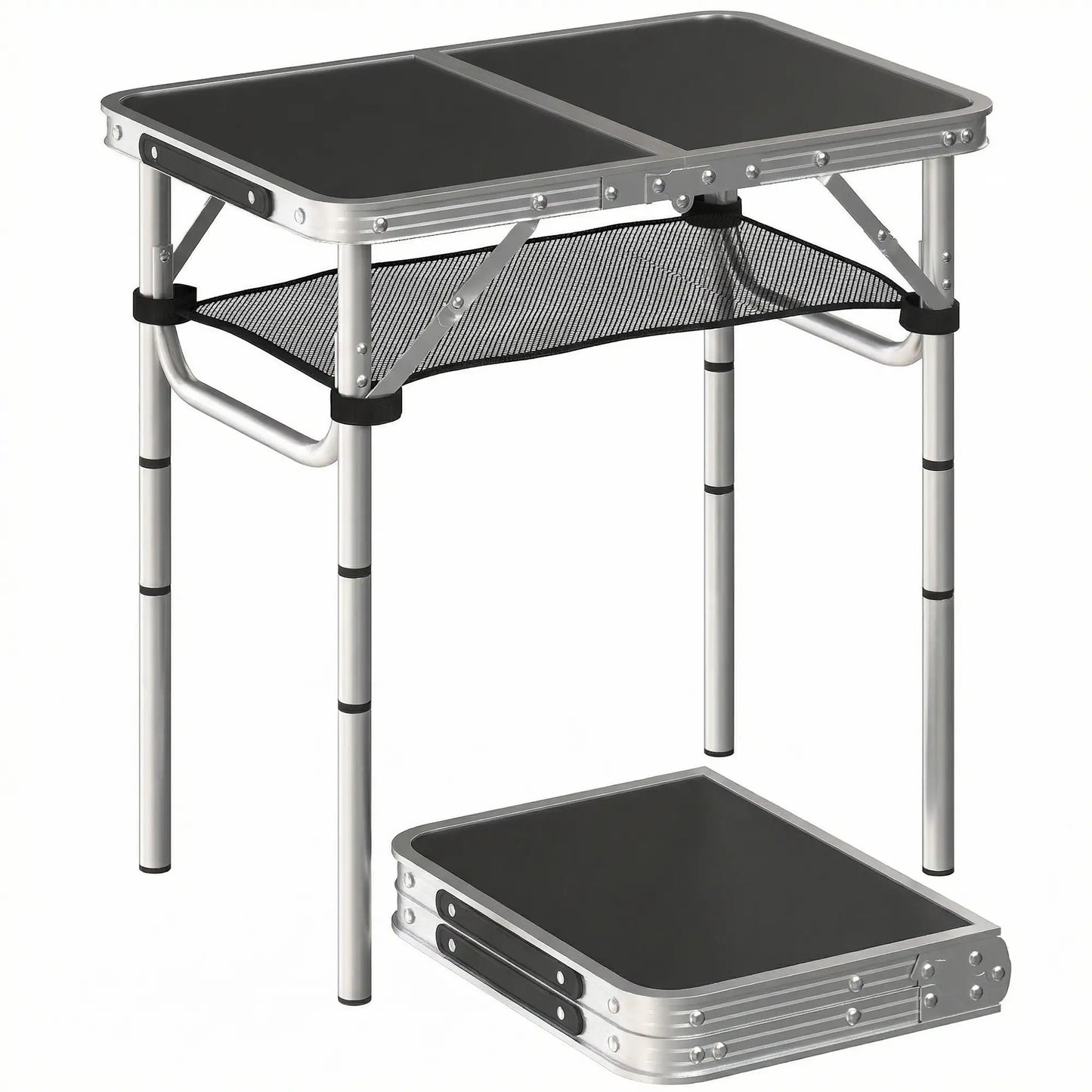2ft Folding Camping Table, Mesh Storage, 4 Adjustable Heights, Black Picnic Tables & Camping Chairs at Gallery Canada