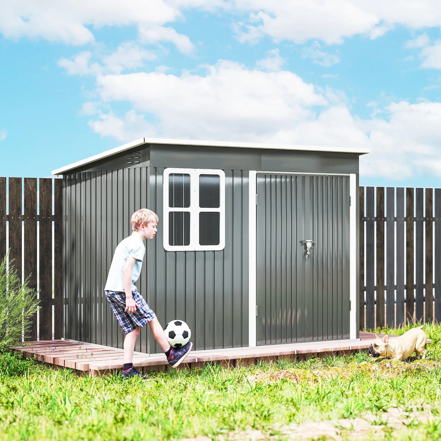 8.5' x 6' Galvanised Steel Outdoor Storage Shed, Garden Shed, Grey