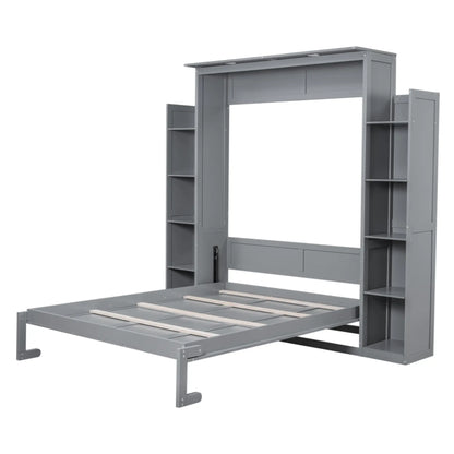 Murphy Bed with Shelves, LED Lights, 97.5" L x 84.5" W x 88.5" H, Grey Bed Frames at Gallery Canada